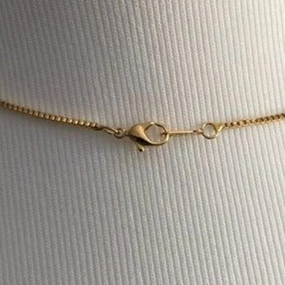 Avon Double Sided Pendant Necklace Long Gold Tone Box Chain - Picture 5 of 9